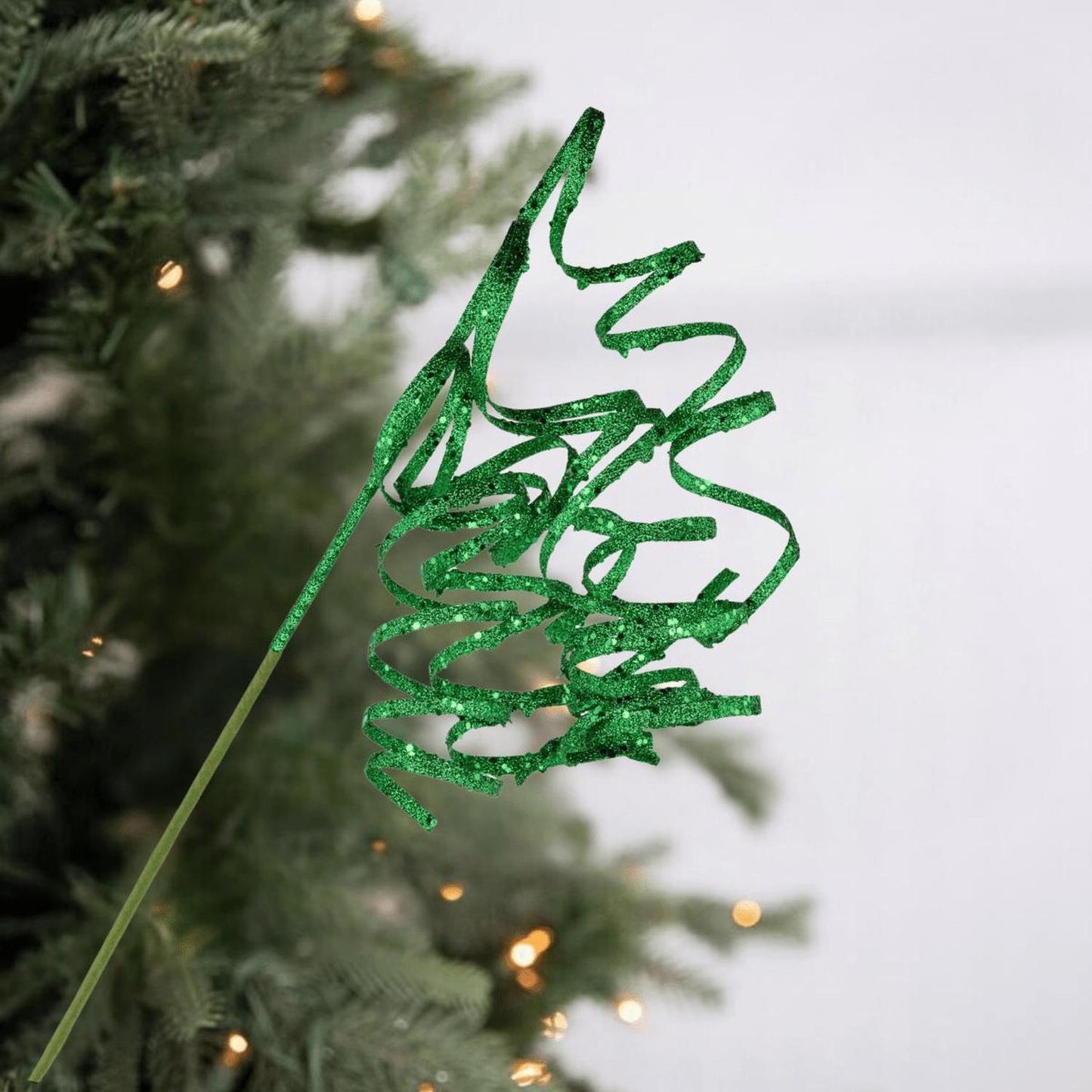 31" Curly Glitter Ribbon Spray: Emerald Green