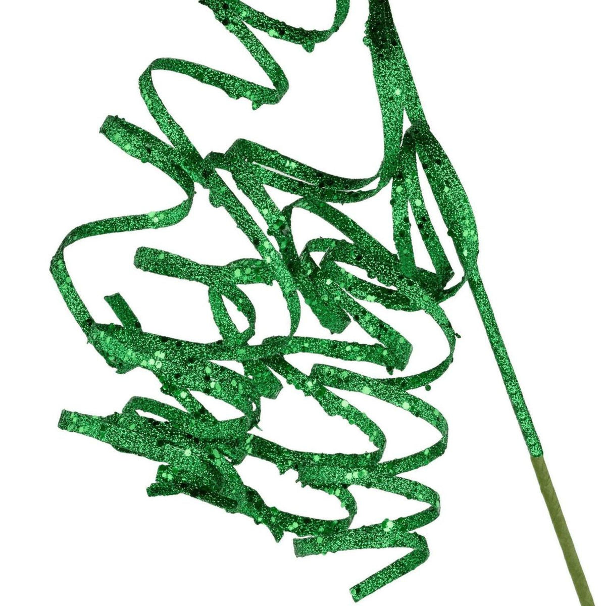 31" Curly Glitter Ribbon Spray: Emerald Green