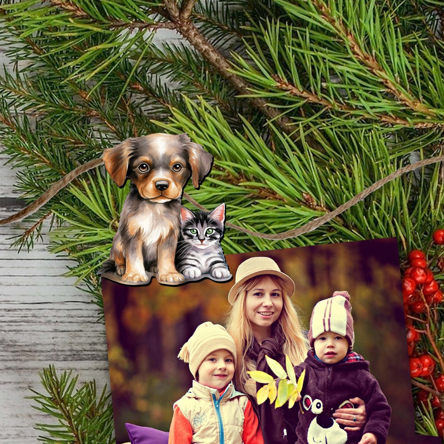 Dogs Clip-On Eco Wood Decorative Ornaments Set of 6 by G. Debrekht - Christmas Decor - 8090017C-S6