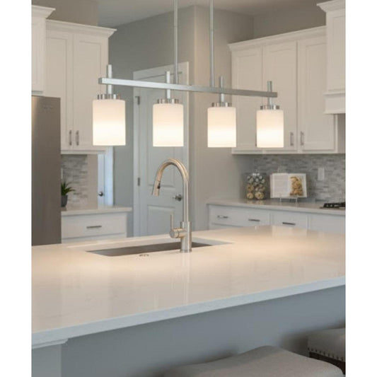 31"W 4-Light Kitchen Island Light Fixture Brushed Nickel Finish Frosted Glass Shade