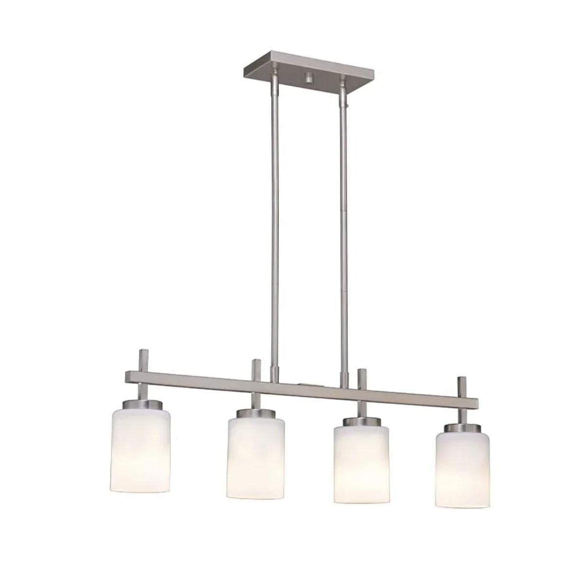31"W 4-Light Kitchen Island Light Fixture Brushed Nickel Finish Frosted Glass Shade