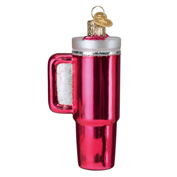 a pink and silver christmas ornament