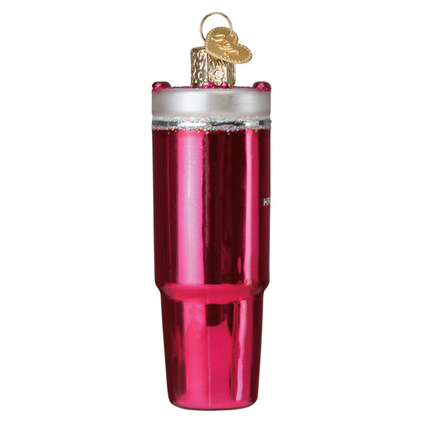 a pink and silver christmas ornament