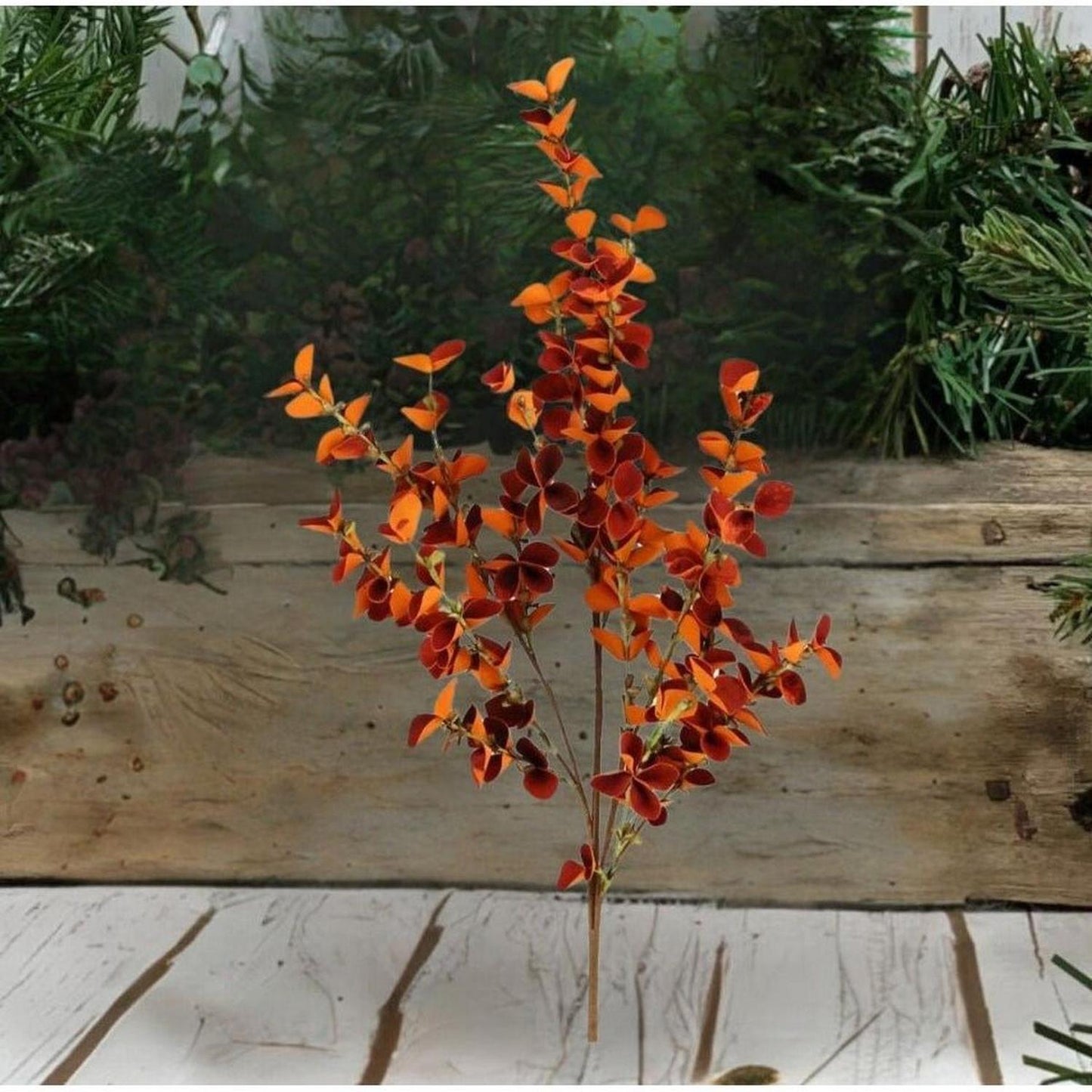 33" Foam Eucalyptus Paper Leaf Spray: Orange