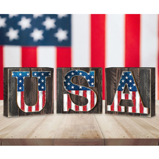 American Patriotic Composition Set of 15 Wall Block - American Patriotic Decor - 852760-S15
