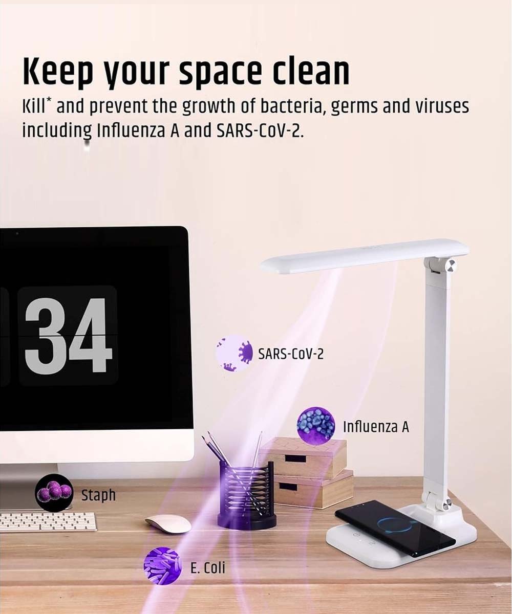 Brilli 15"H Bright-Clean Antimicrobial LED Desk Lamp Matte White Finish with Wireless Charging