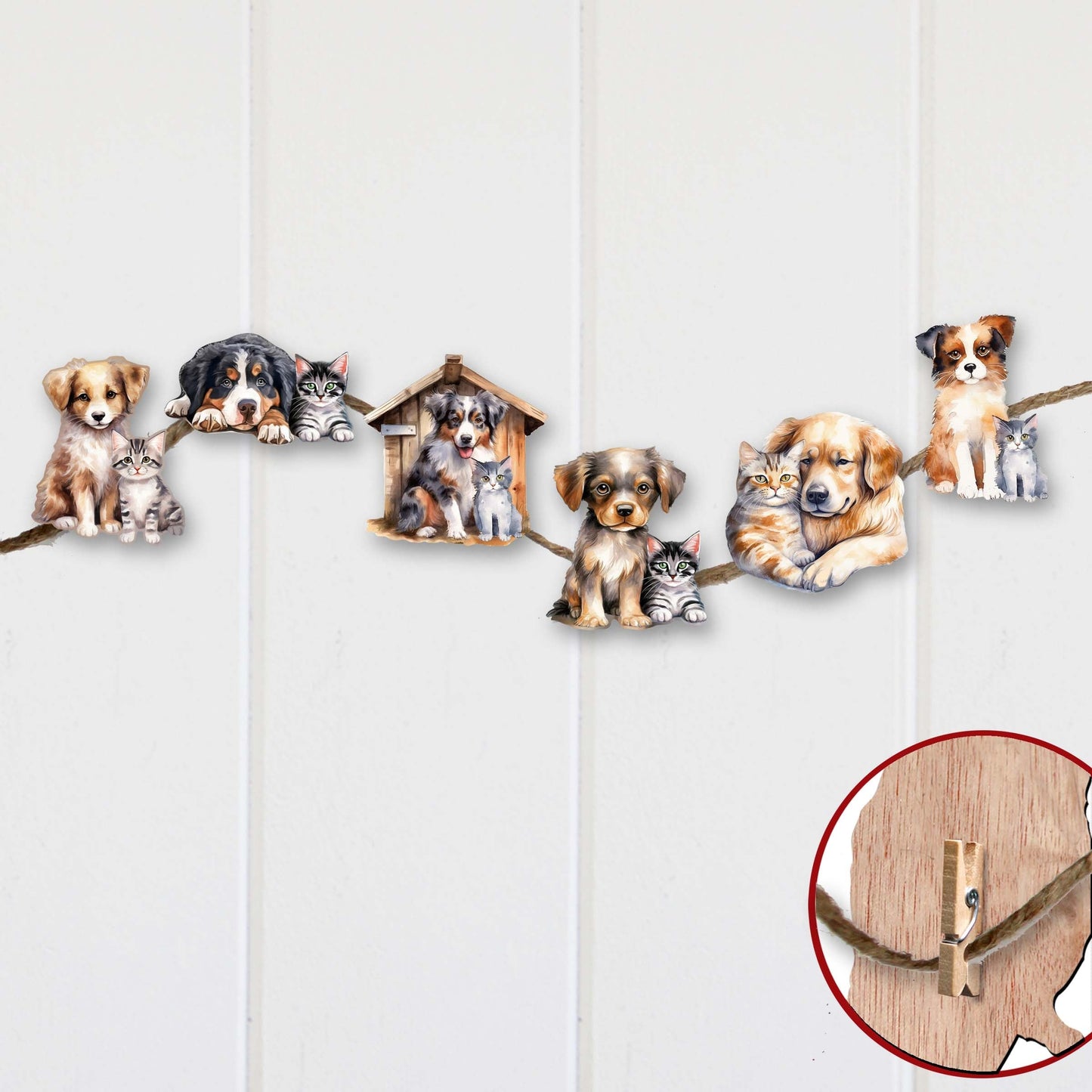 Dogs Clip-On Eco Wood Decorative Ornaments Set of 6 by G. Debrekht - Christmas Decor - 8090017C-S6