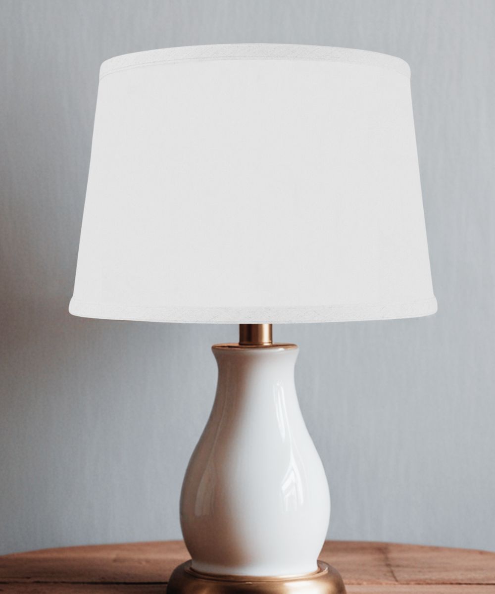 10x12x8" CLIP-ON FITTER Hardback Shallow Drum Lamp Shade White Linen