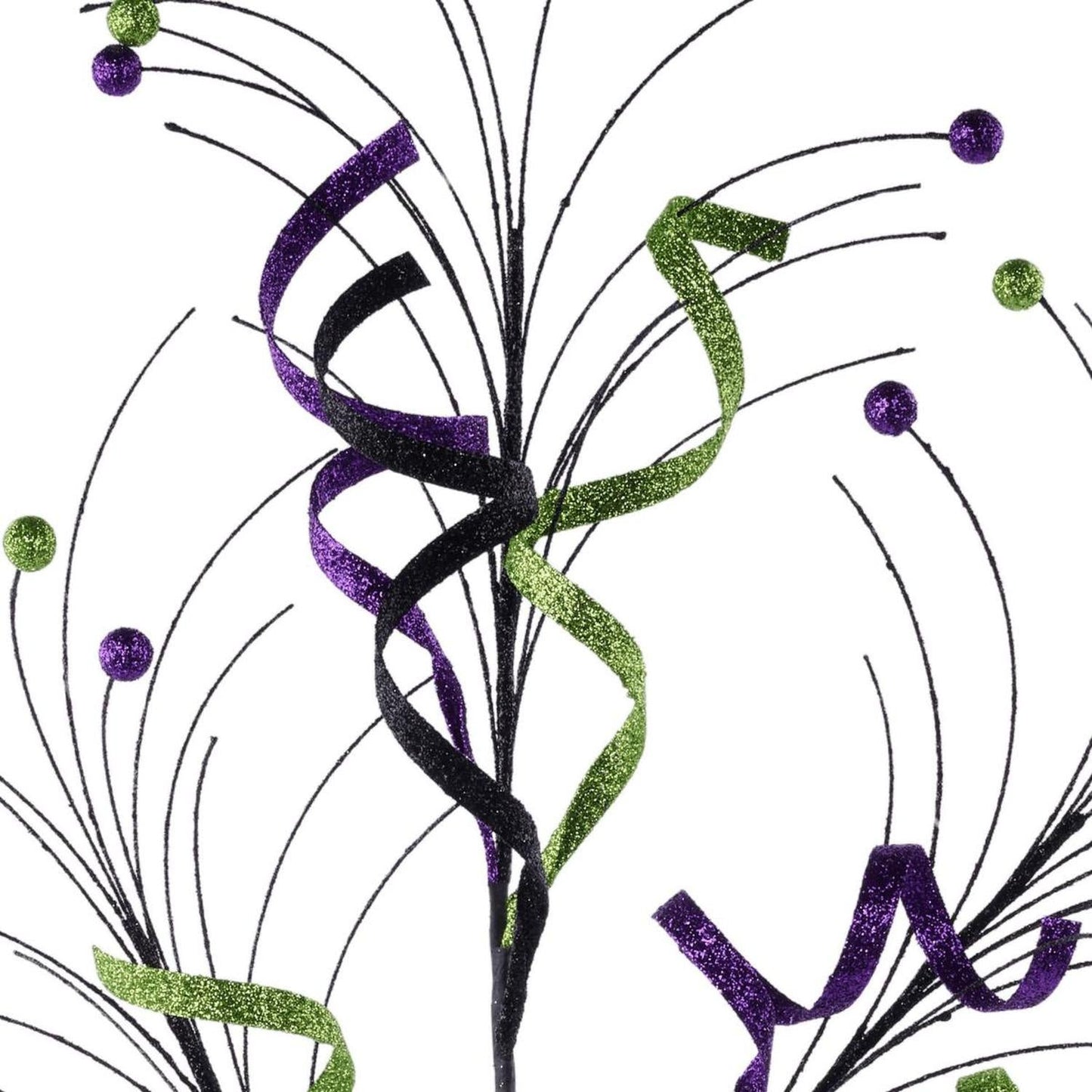 35" Glitter Curly Fishline Ball Spray: Purple/Black/Lime