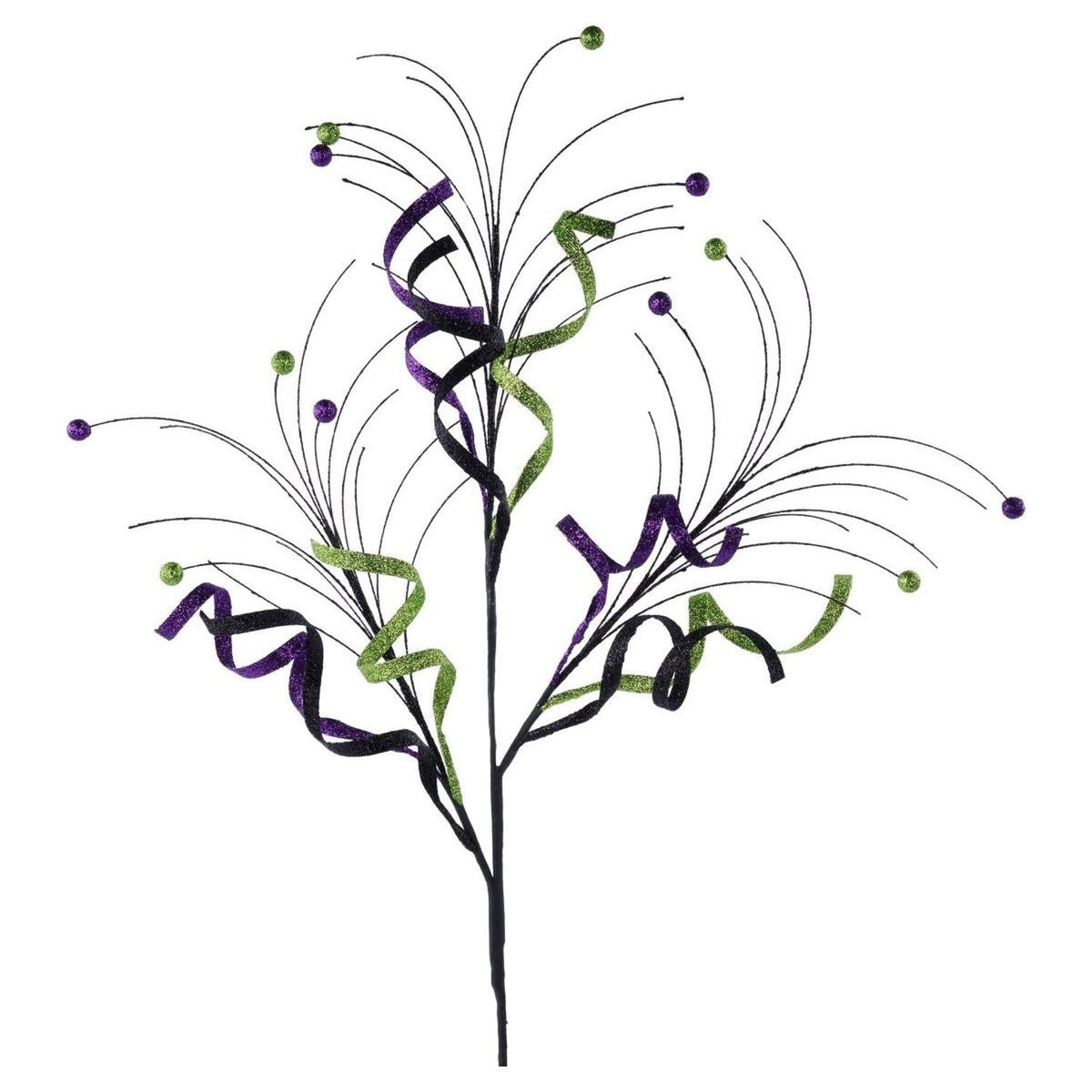 35" Glitter Curly Fishline Ball Spray: Purple/Black/Lime