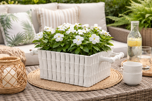 Large Square White Bamboo Planter