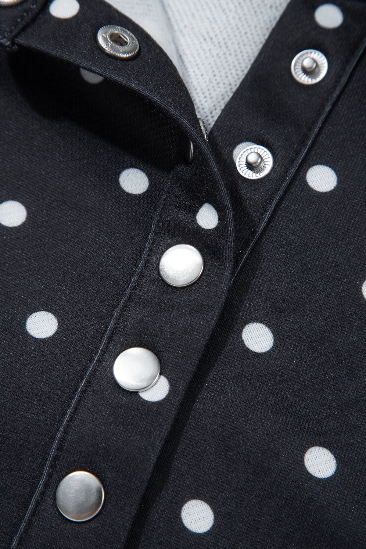 Red Polka Dot Print Metal Button Collar Casual Pullover Sweatshirt