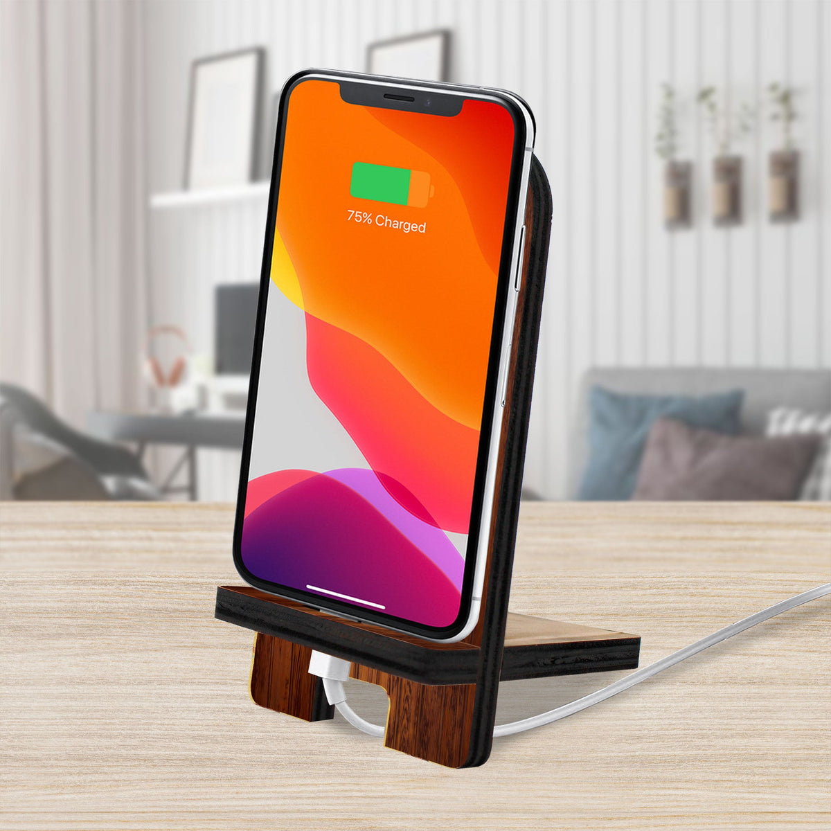 American Freedom Cell Phone Stand Wood Mobile Tablet Holder Charging Station Organizer - 892077C-DG