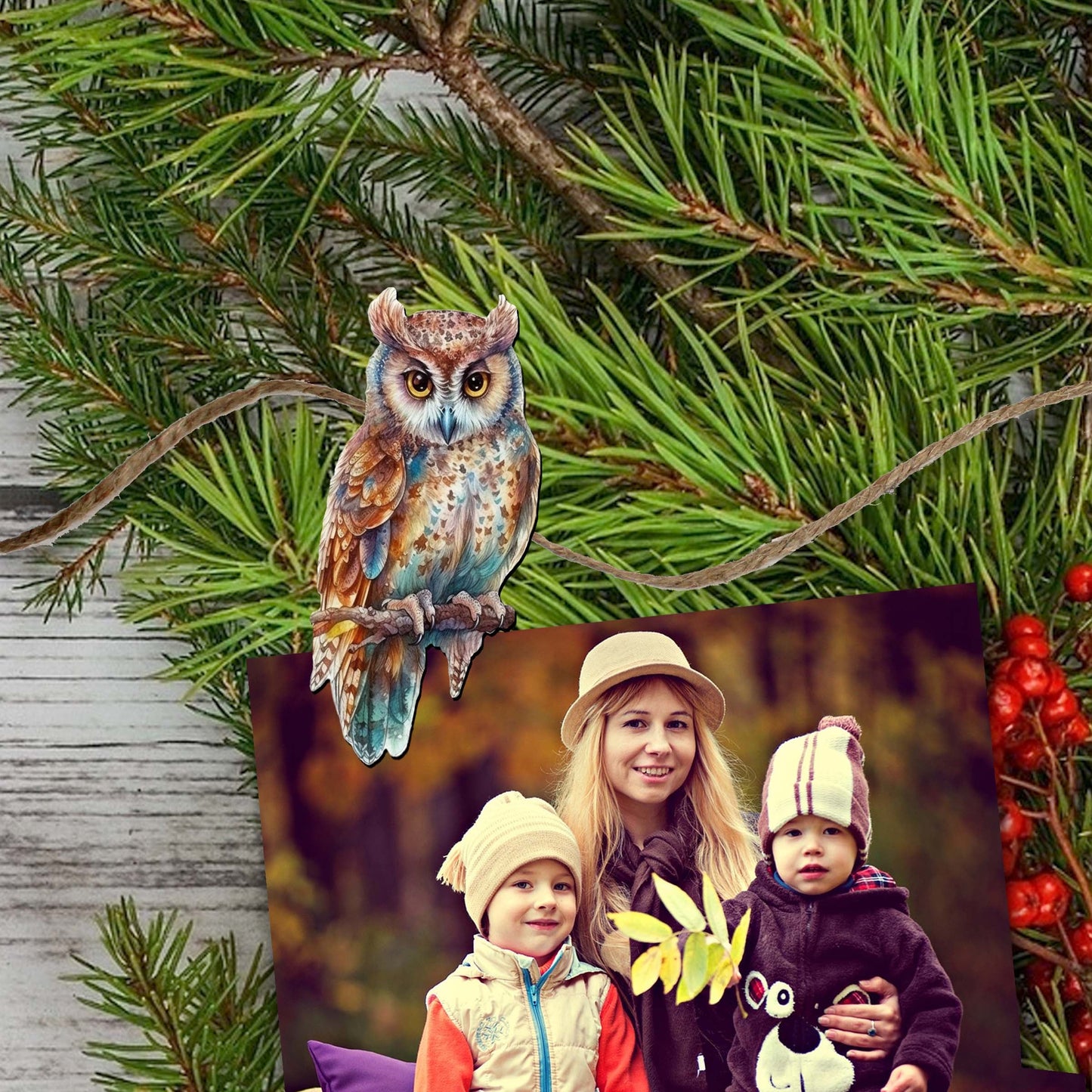 Night Owls Clip-On Eco Wood Decorative Ornaments Set of 6 by G. Debrekht - Christmas Decor - 8090004C-S6