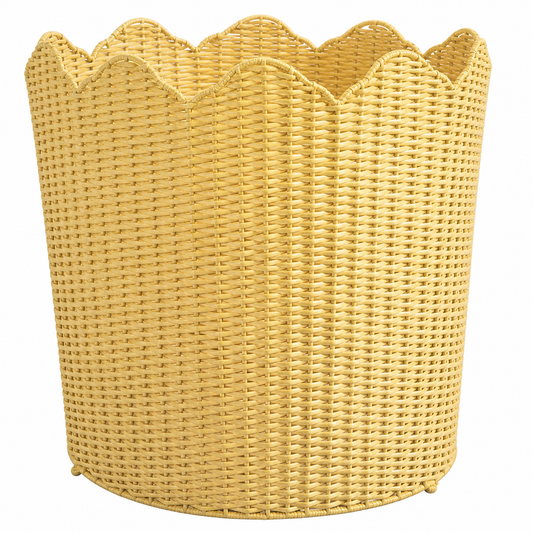 a yellow basket with scalloped edge