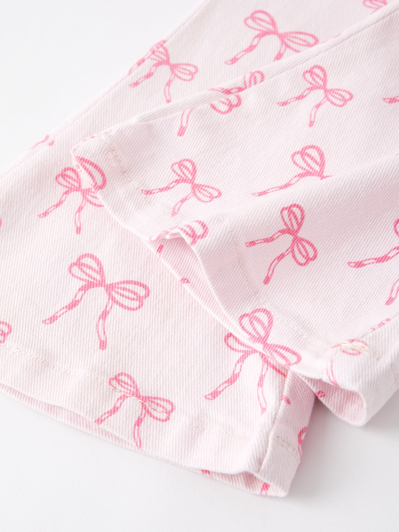 Fall Girls Pink Bow Print Elastic Flared Jeans Denim pant