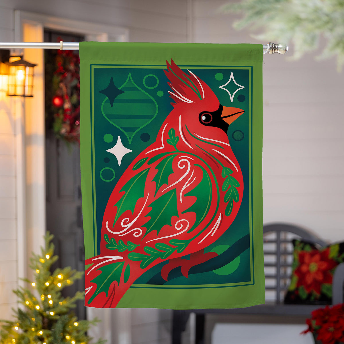 Decorated Cardinal Burlap House Flag