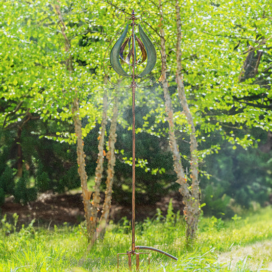 87.5"H Misting Wind Spinner, Copper and Verdigris Tulip