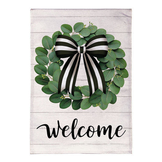 Eucalyptus Leaves Wreath Burlap Garden Flag