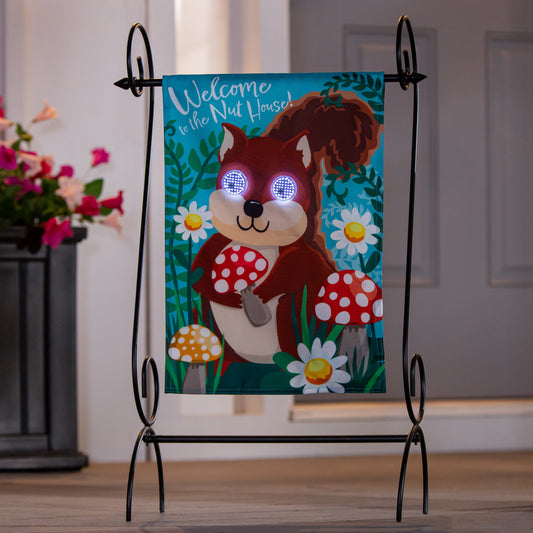 Animated Nutty Squirrel Applique Lighted Garden Flag