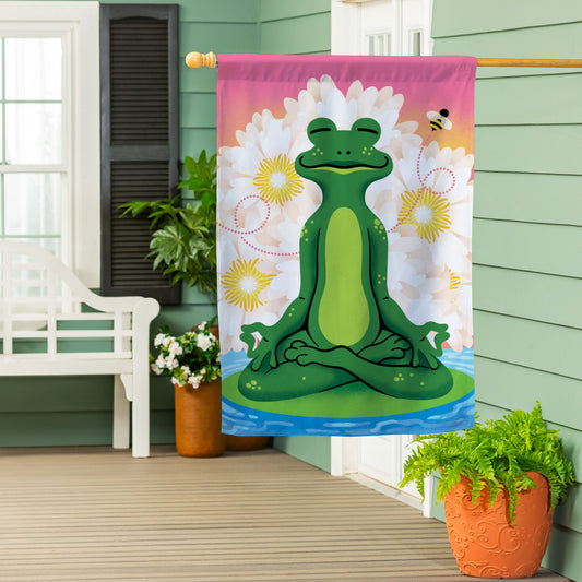 Meditating Summer Frog Suede House Flag