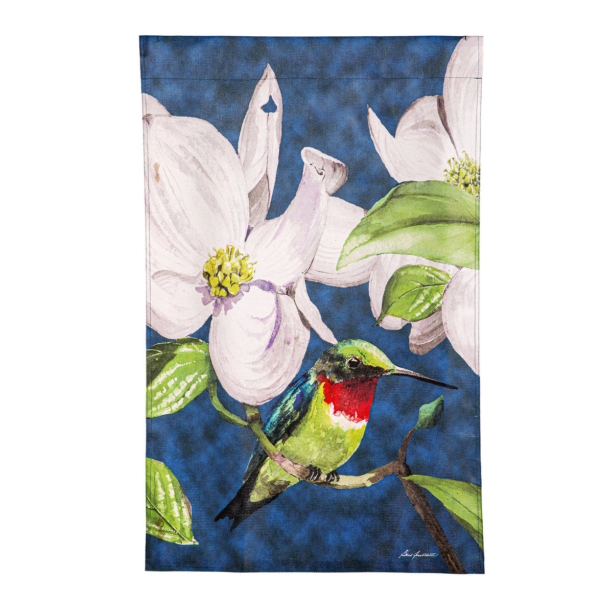 Hummingbird Dogwood Burlap House Flag