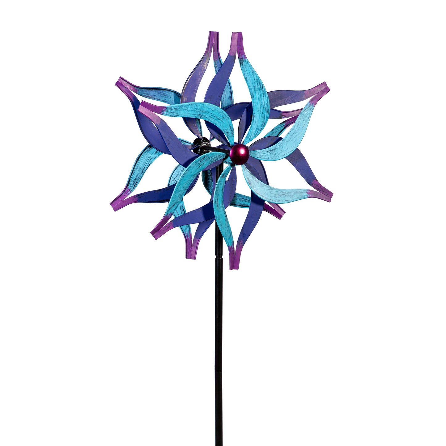 Metal Wind Spinner, Divided Blue Flower,75"H