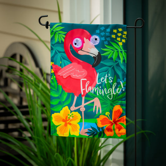Animated Let's Flamingle Applique Lighted Garden Flag
