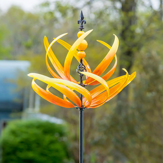 91"H Wind Spinner, Yellow Lotus