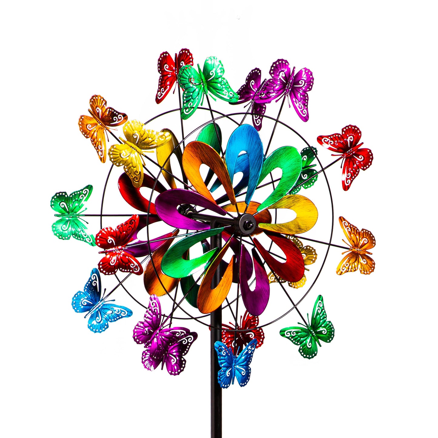 Metal Wind Spinner, Colorful Butterfly Ray, 75"H