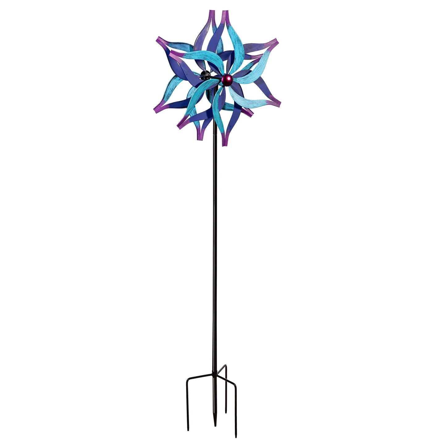 Metal Wind Spinner, Divided Blue Flower,75"H