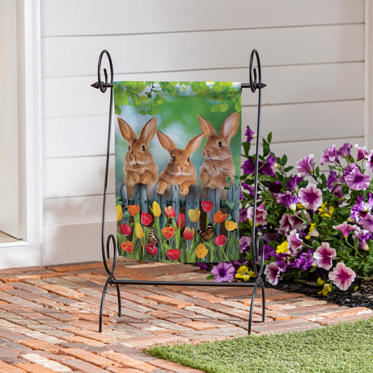Whimsy Bunny Trio Suede Garden Flag