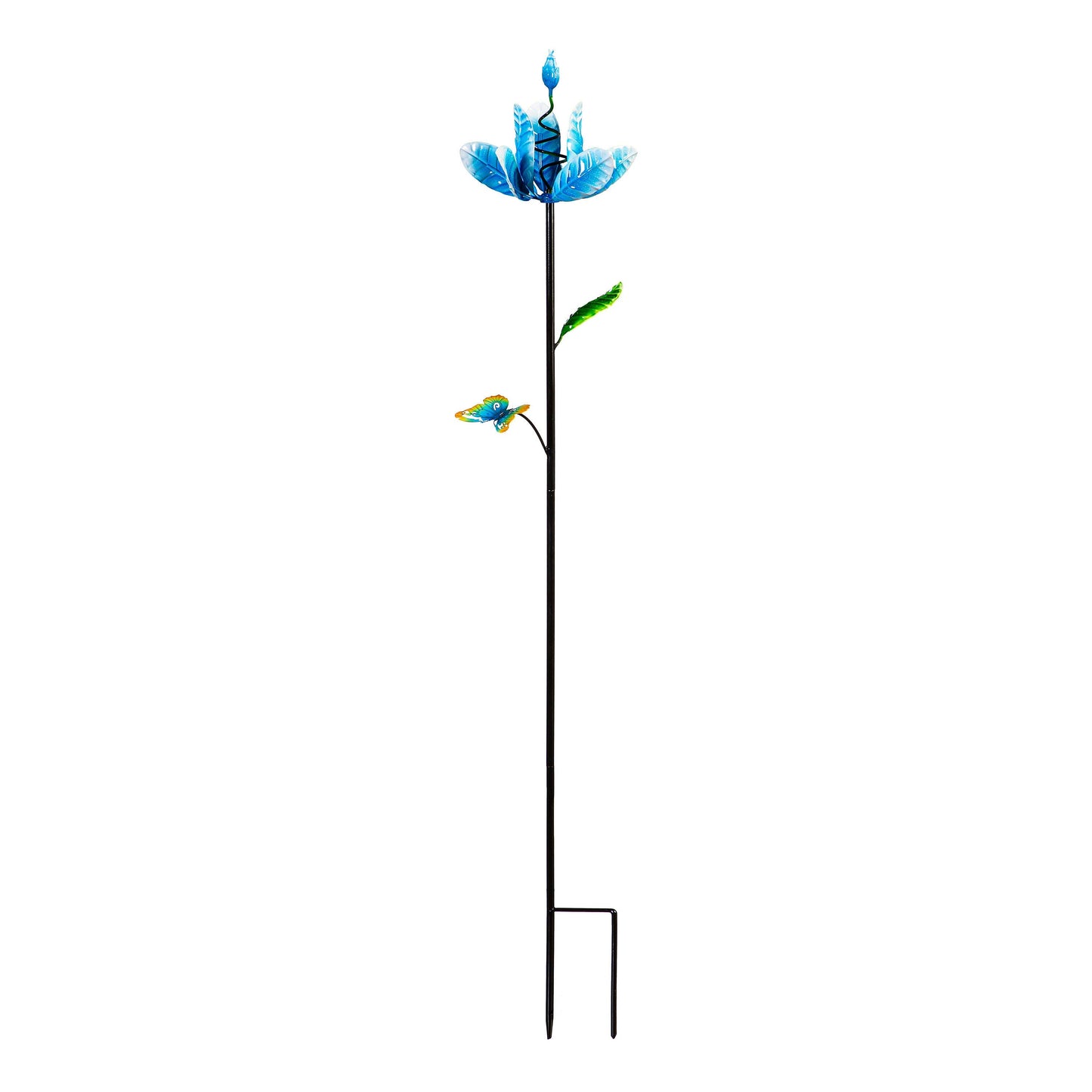 Metal Wind Spinner, Spinning Flower, Blue, 48"H