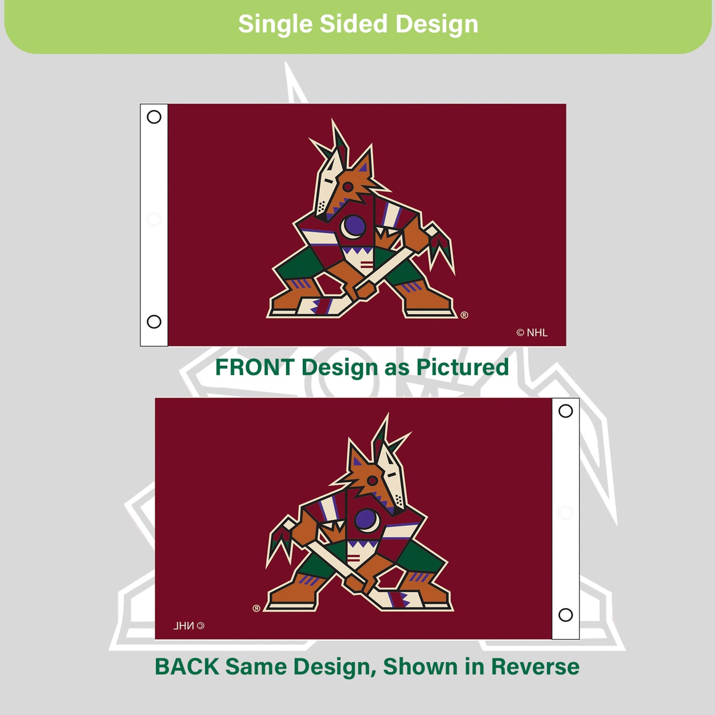 Arizona Coyotes Single Sided Flag w/ 2 Grommets, 3'x5'