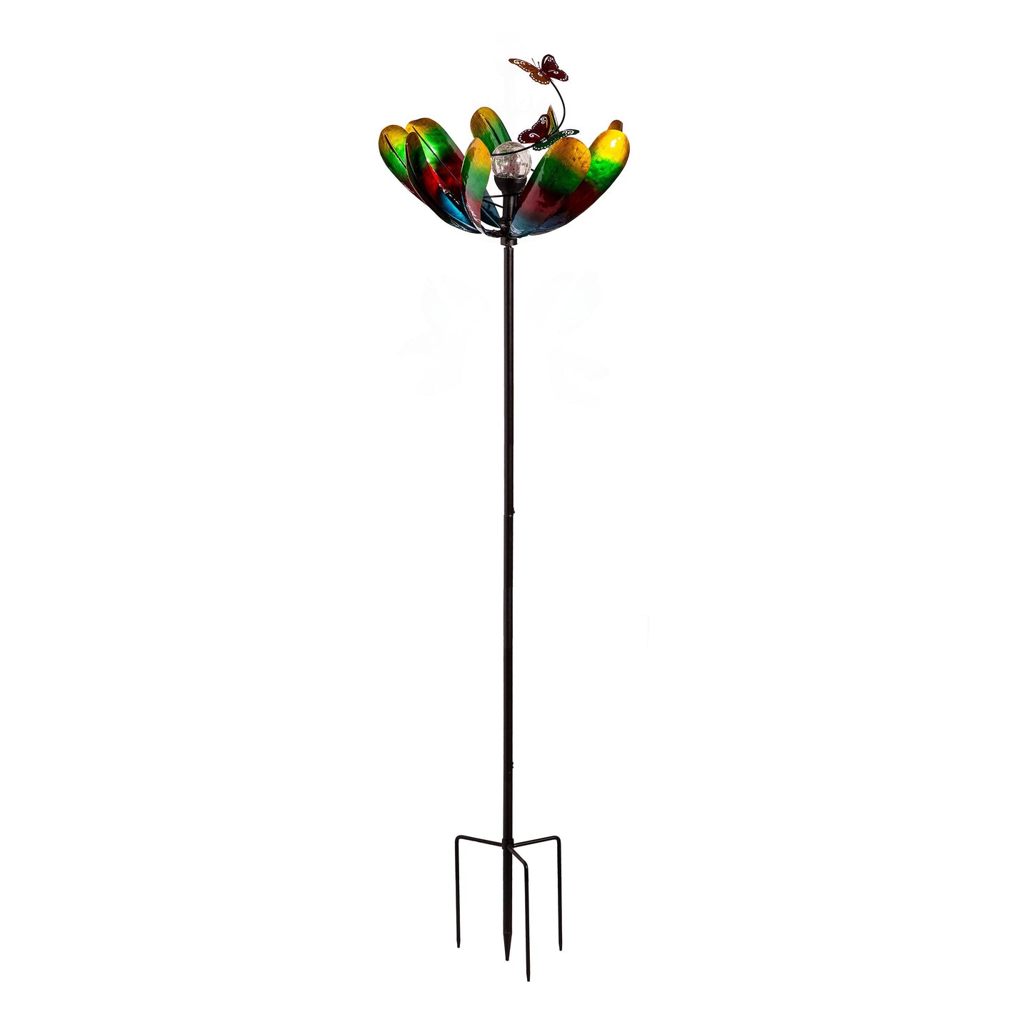 Solar Metal Wind Spinner, Multi Colored Flower, 75"H