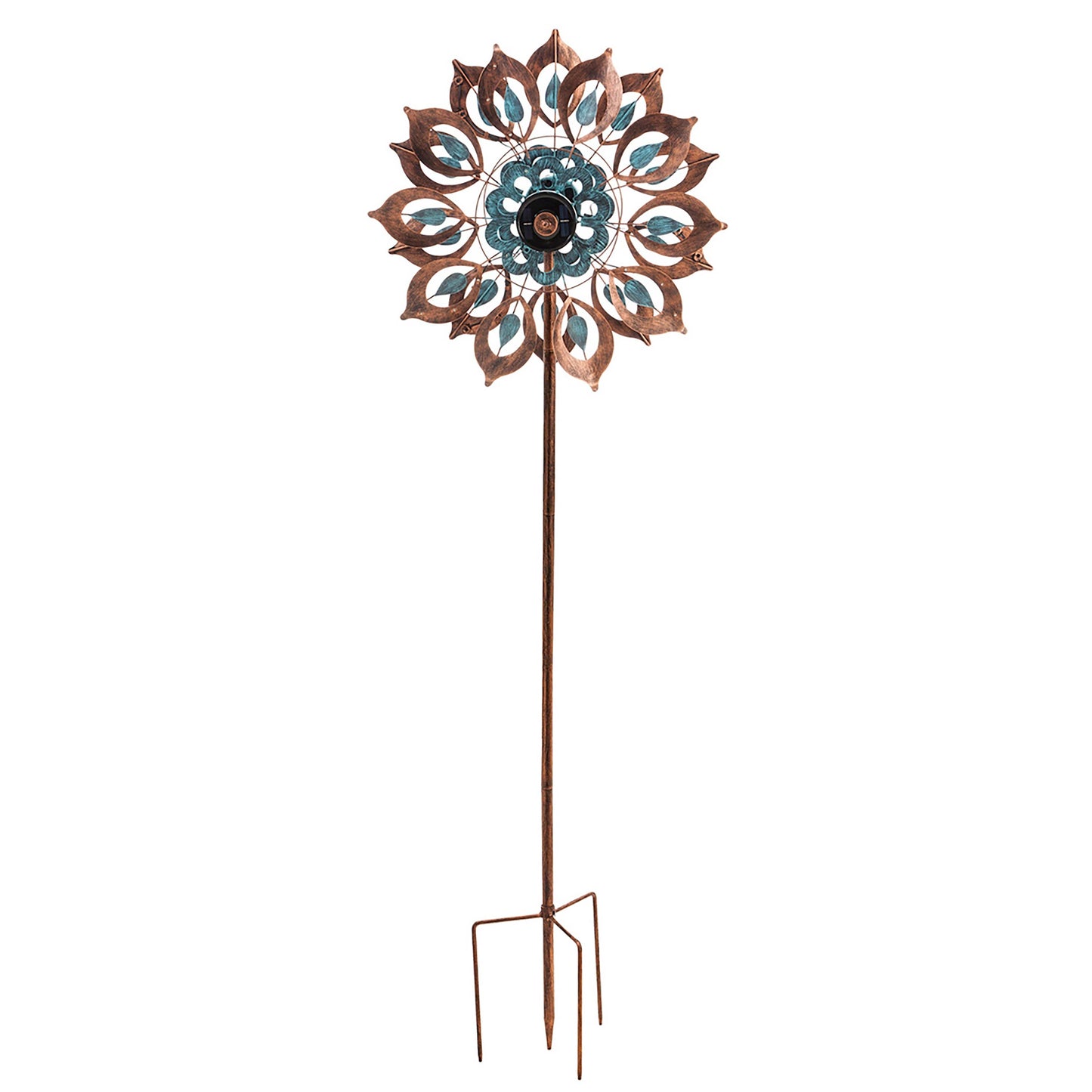 75"H Solar Wind Spinner, Copper and Verdigris Bloom