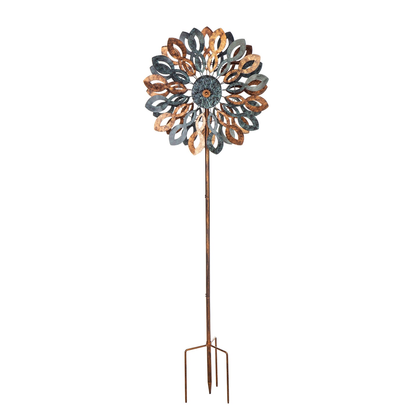 Wind Spinner, copper and verdigris petals