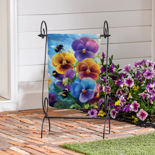 Pansies & Bees Suede Garden Flag