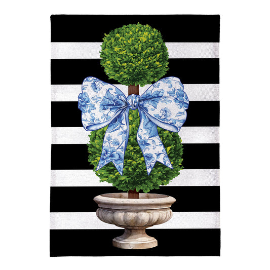 Topiary With Bow Burlap Garden Flag