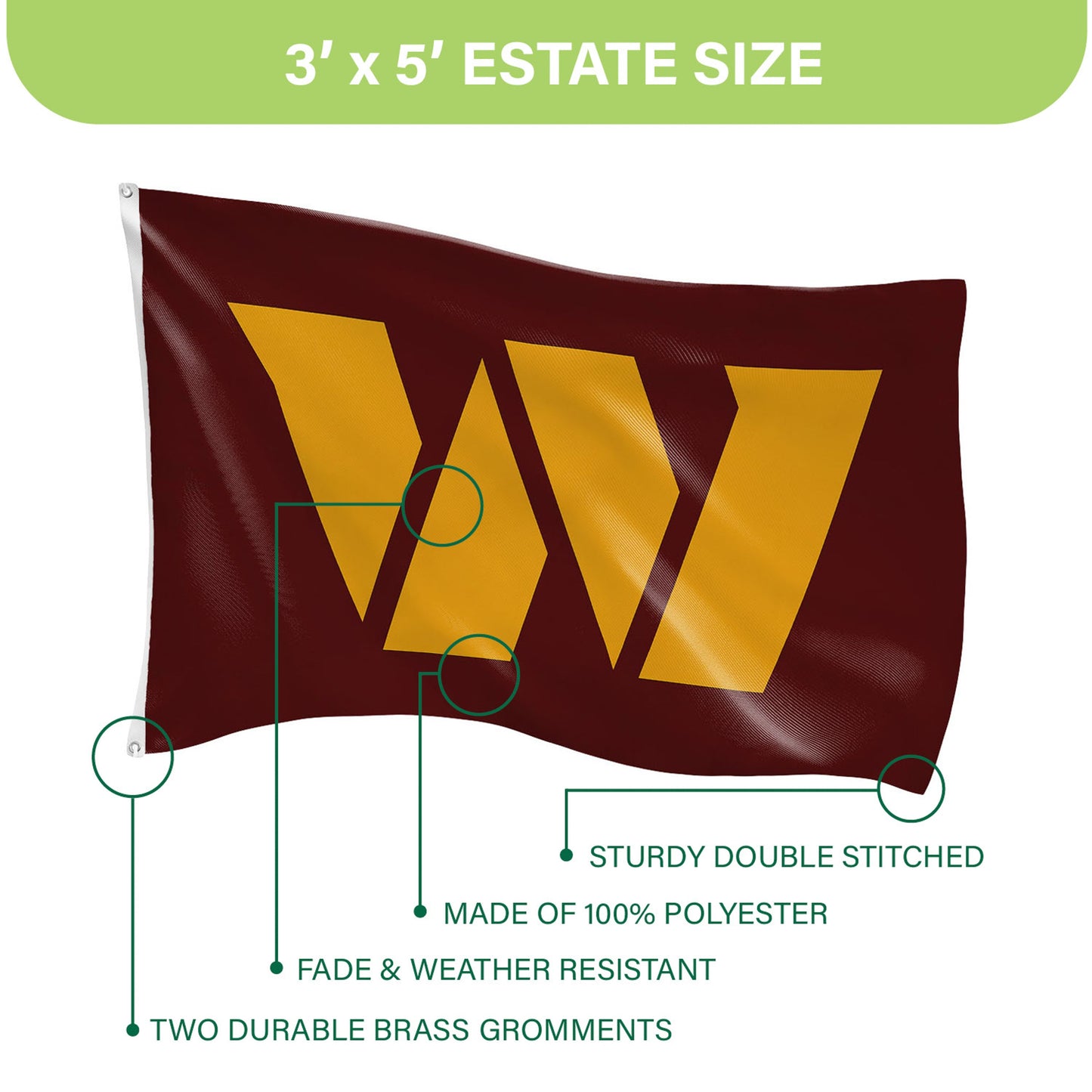 Washington Commanders Single Sided Flag w/ 2 Grommets, 3'x5'