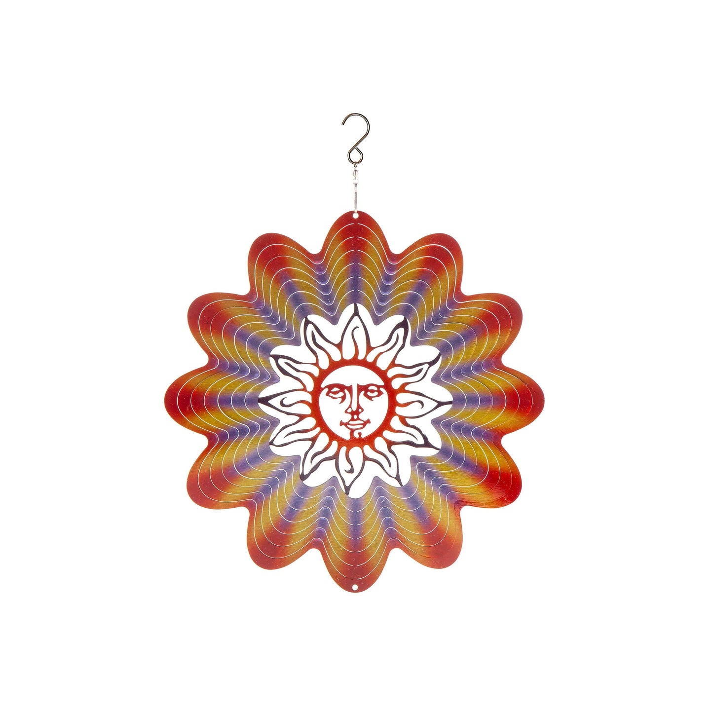 12" 3D Optical Illusion Hanging Metal Spinner, Sun Face