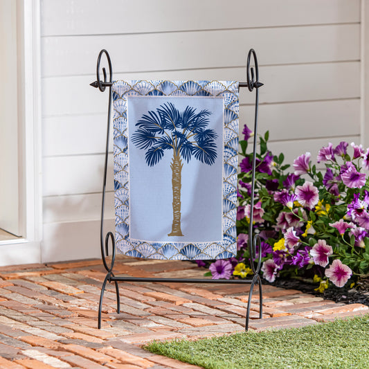 Blue Coastal Palm Trees Double Sided Suede Garden Flag