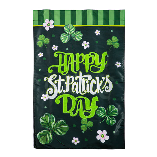 Happy St.Patrick's Day Shamrocks Applique Garden Flag