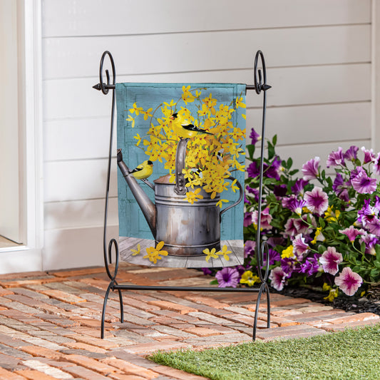 Forsythia Finch Watering Can Suede Garden Flag