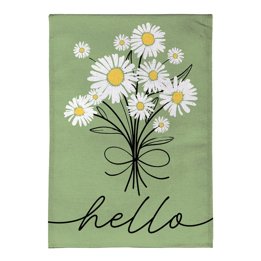 Hello Dainty Daisies Burlap Garden Flag