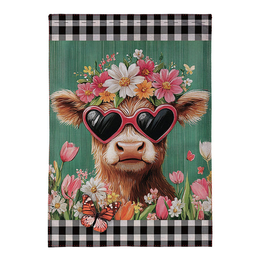 Floral Sunglasses Highland Cow Burlap Garden Flag