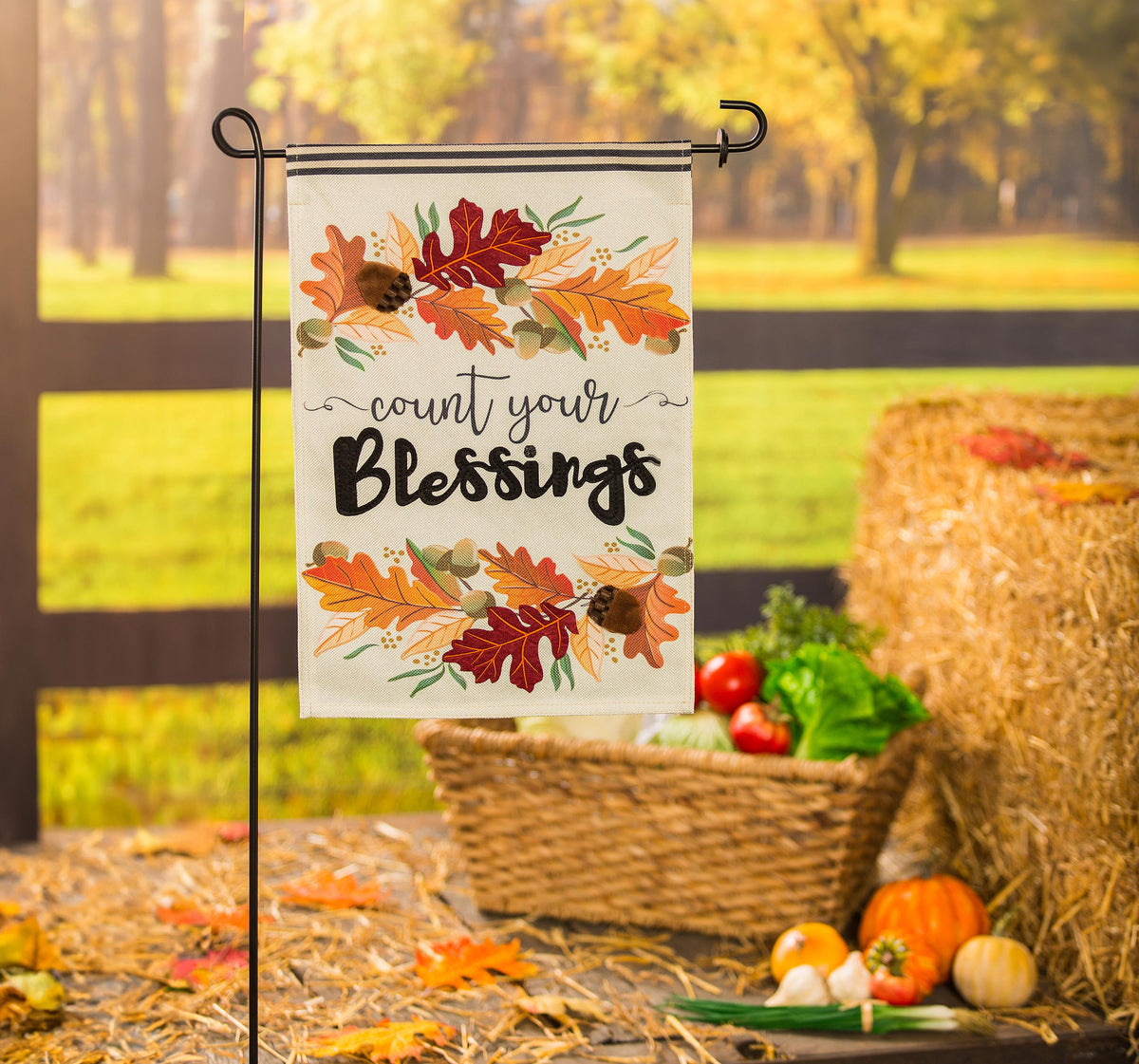 Count Your Blessings Garden Burlap Flag