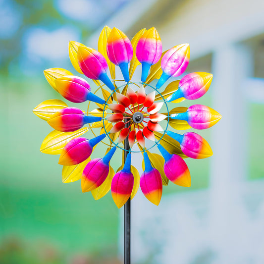75"H Wind Spinner, Magenta Tulip Petals
