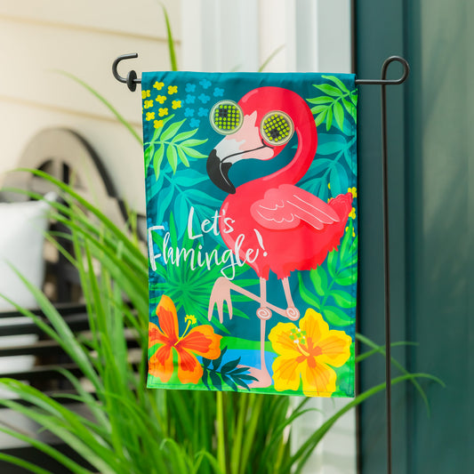 Animated Let's Flamingle Applique Lighted Garden Flag