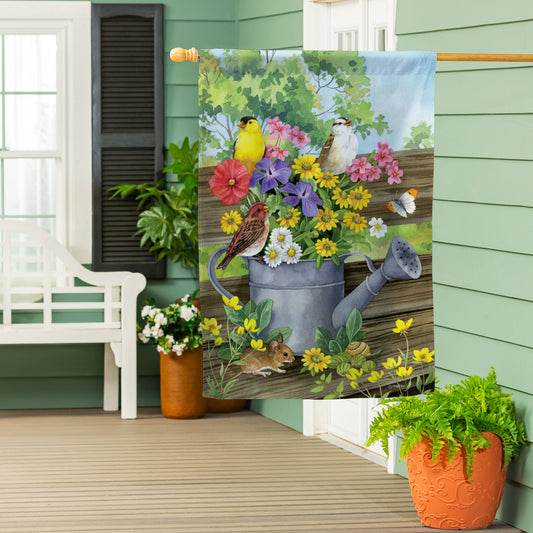 Watering Can Bunch Suede House Flag